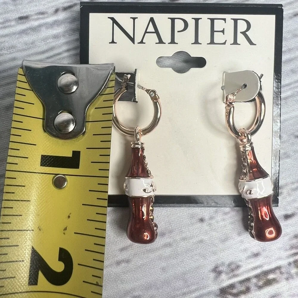 Napier Earrings Cola Bottle Soda Bottle Coke Style‎ Hoop Earring Dangle NEW